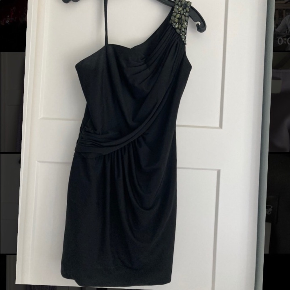 La Femme short black one shoulder cocktail dress